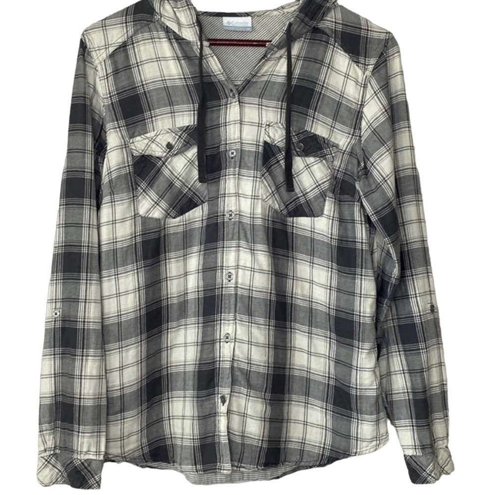 Columbia Plaid Button Down Hoodie Size S
